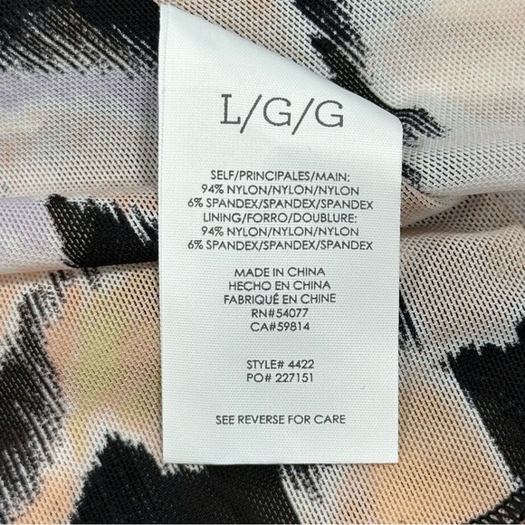 CABI Top Women Size L Black Peach Turtleneck Mesh Long Sleeve Sheer Floral Rayon - Picture 8 of 10